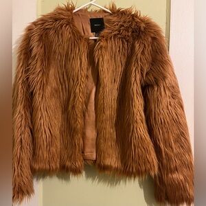Copper Cropped Faux Fur Jacket